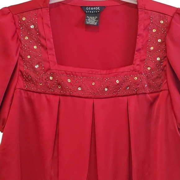George Red Satin Embellished‎ Blouse Sz XL - Picture 2 of 6